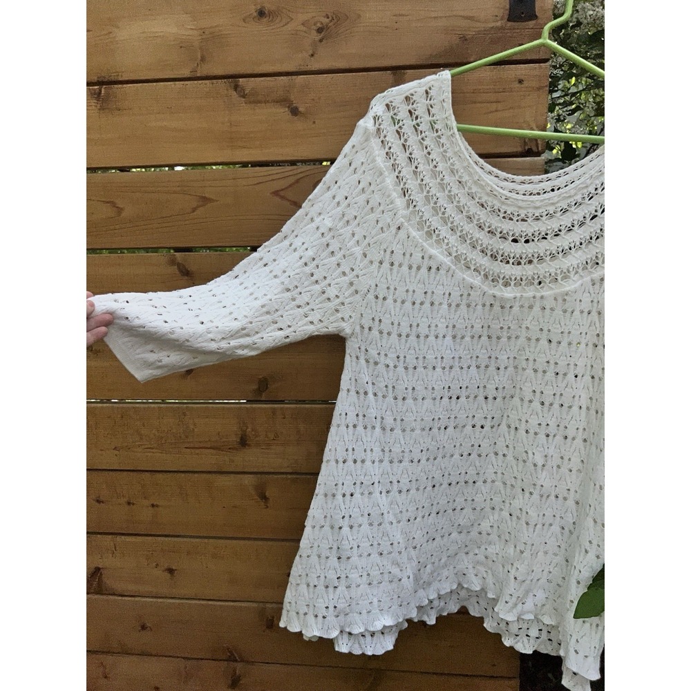 Melia XL Crochet Knit Sweater White Boho Beachy Open Knit Cotton Blend - Picture 2 of 10